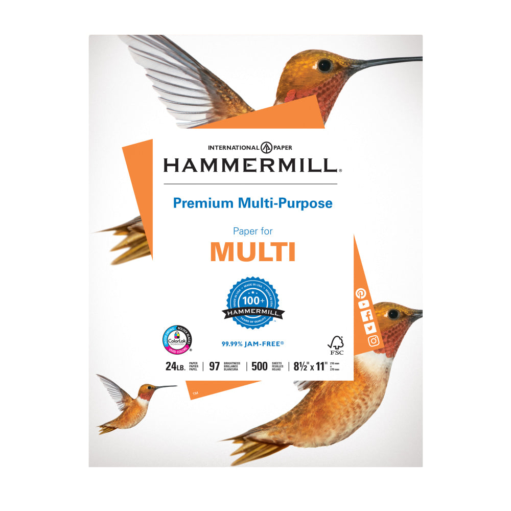 Hammermill Premium Multi-Use Printer & Copy Paper, White, Letter (8.5in x 11in), 500 Sheets Per Ream, 24 Lb, 92 Brightness