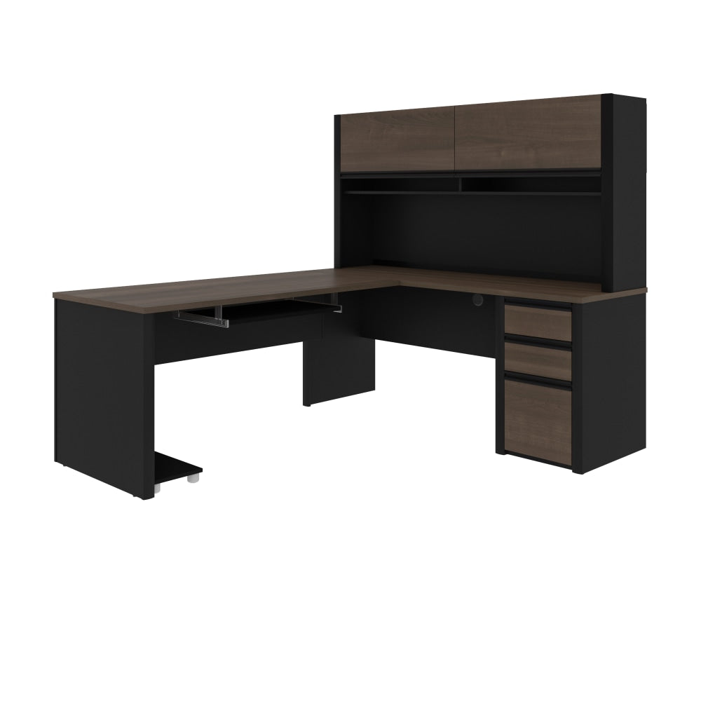 Bestar Connexion 72inW L-Shaped Corner Desk With Hutch And Pedestal, Antigua/Black