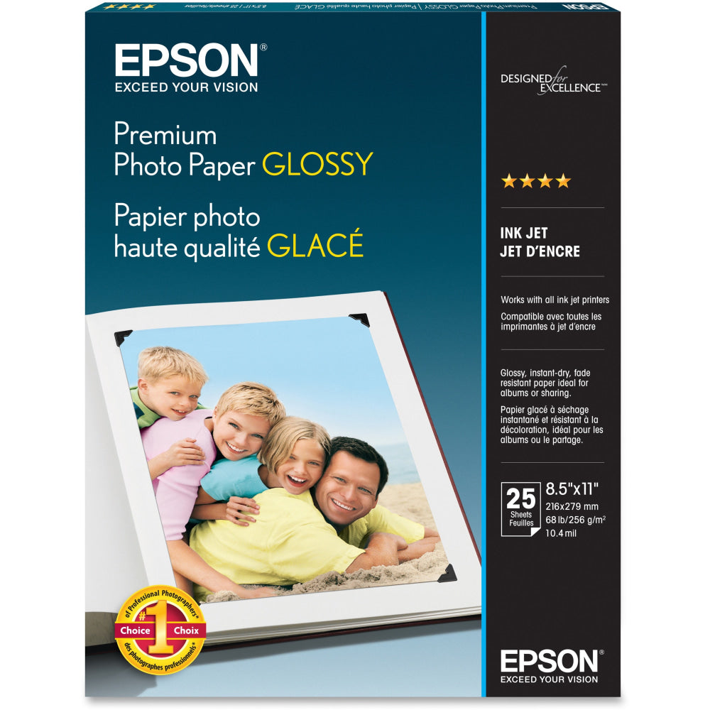 Epson Glossy Premium Photo Paper, Letter Size (8 1/2in x 11in), Ream Of 35