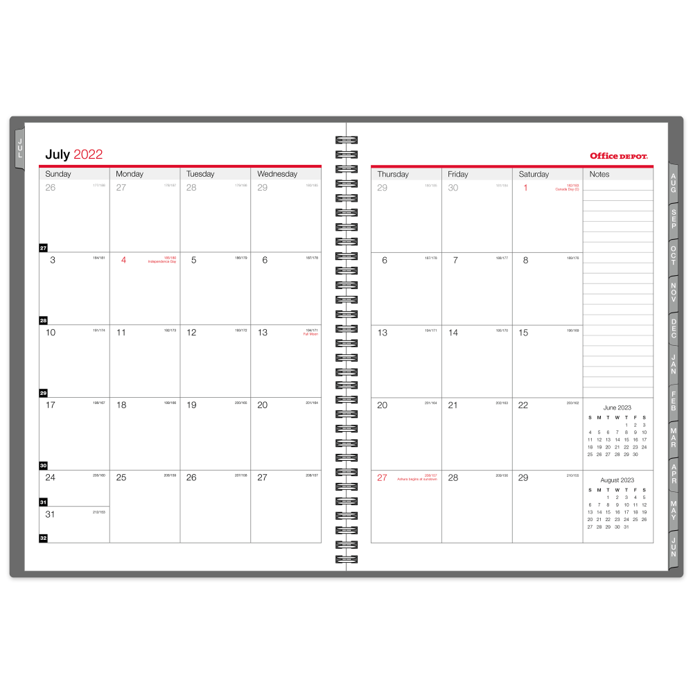 2023-2024 Office Depot Brand Weekly/Monthly Academic Planner, 8-1/2in x 11in, 30% Recycled, Gray, July 2023 to June 2024