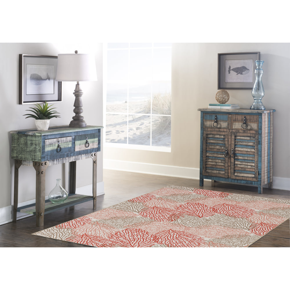 Linon Washable Area Rug, 5ft x 7ft, Corie Ivory/Coral