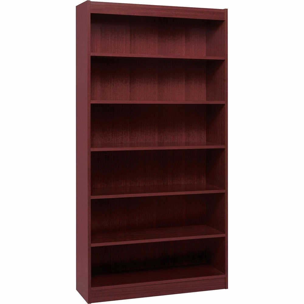 Lorell Veneer Modular Shelving Bookcase, 6-Shelf, 72inH x 36inW x 12inD, Mahogany