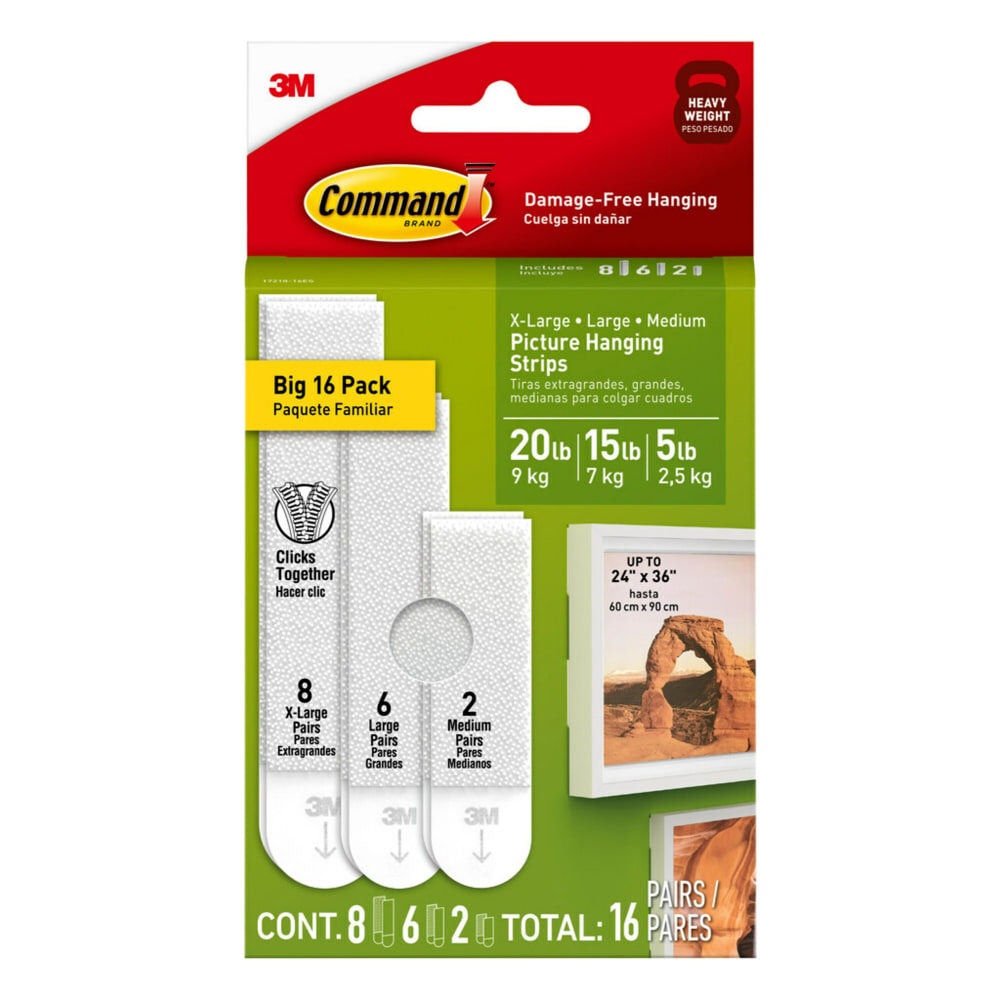 Command Picture Hanging Strips Variety Pack, 16 Pairs (32 Command Strips), Damage Free Hanging of Dorm Room Decorations