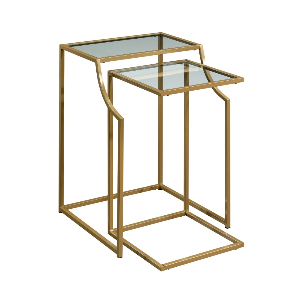 Sauder International Lux Nesting Side Tables, 27inH x 19-1/2inW x 19-1/2inD, Clear/Gold, Set Of 2 Tables