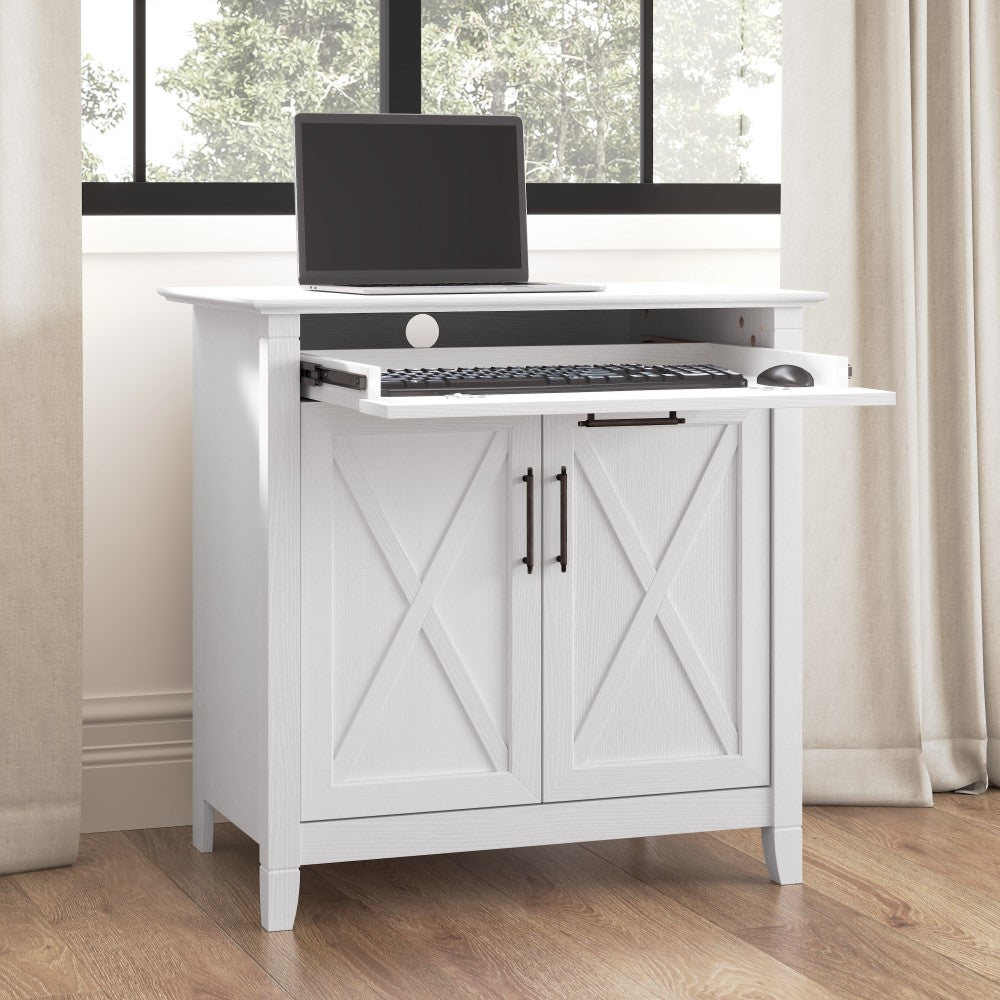 Bush Furniture Key West 30inW Secretary Desk With Keyboard Tray And Storage Cabinet, Pure White Oak, Standard Delivery