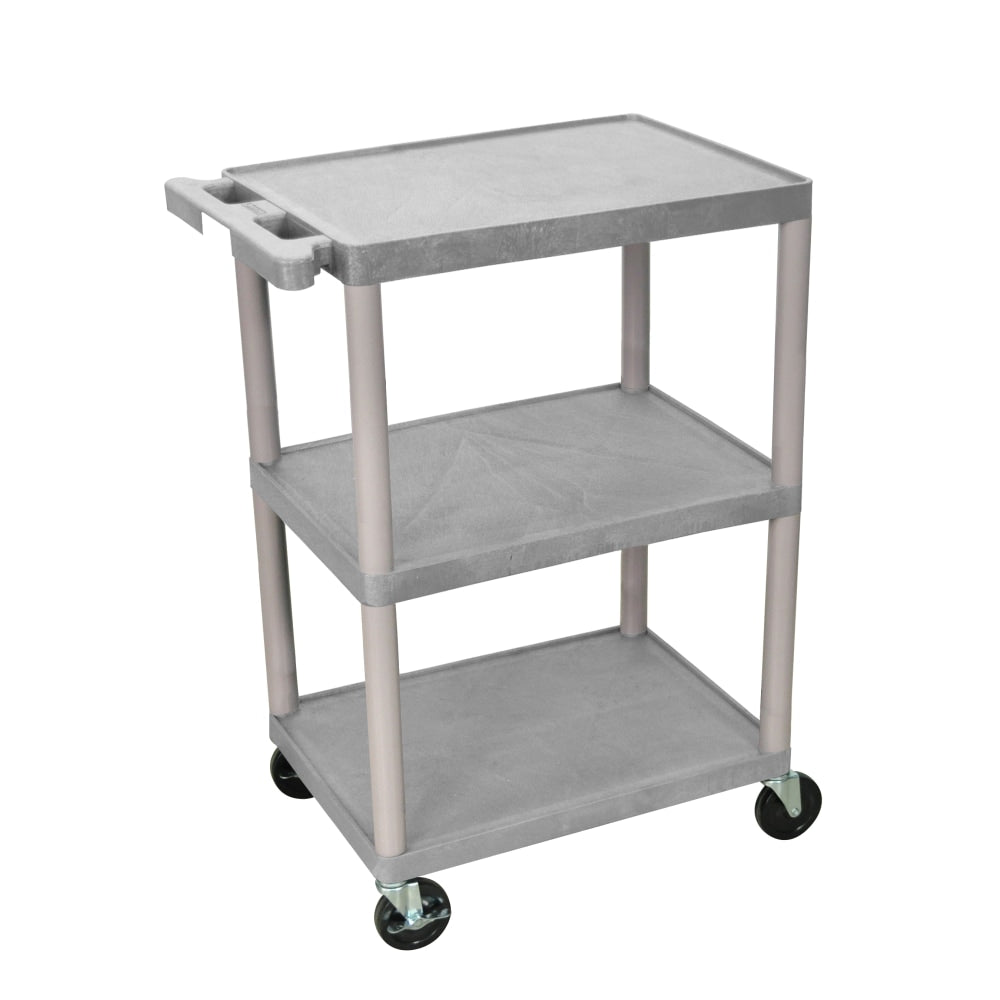 Luxor Plastic Utilty Cart, 3 Shelves, 32 1/2inH x 24inW x 18inD, Gray