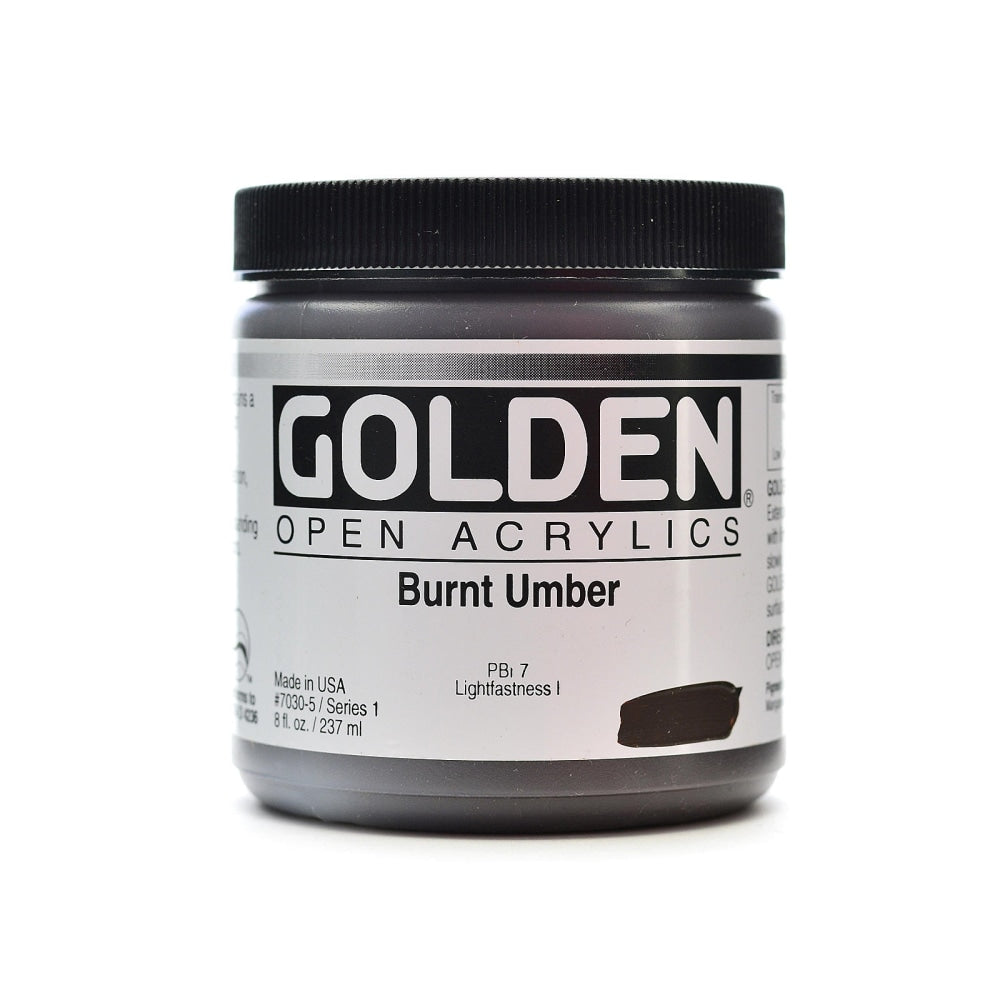 Golden OPEN Acrylic Paint, 8 Oz Jar, Burnt Umber