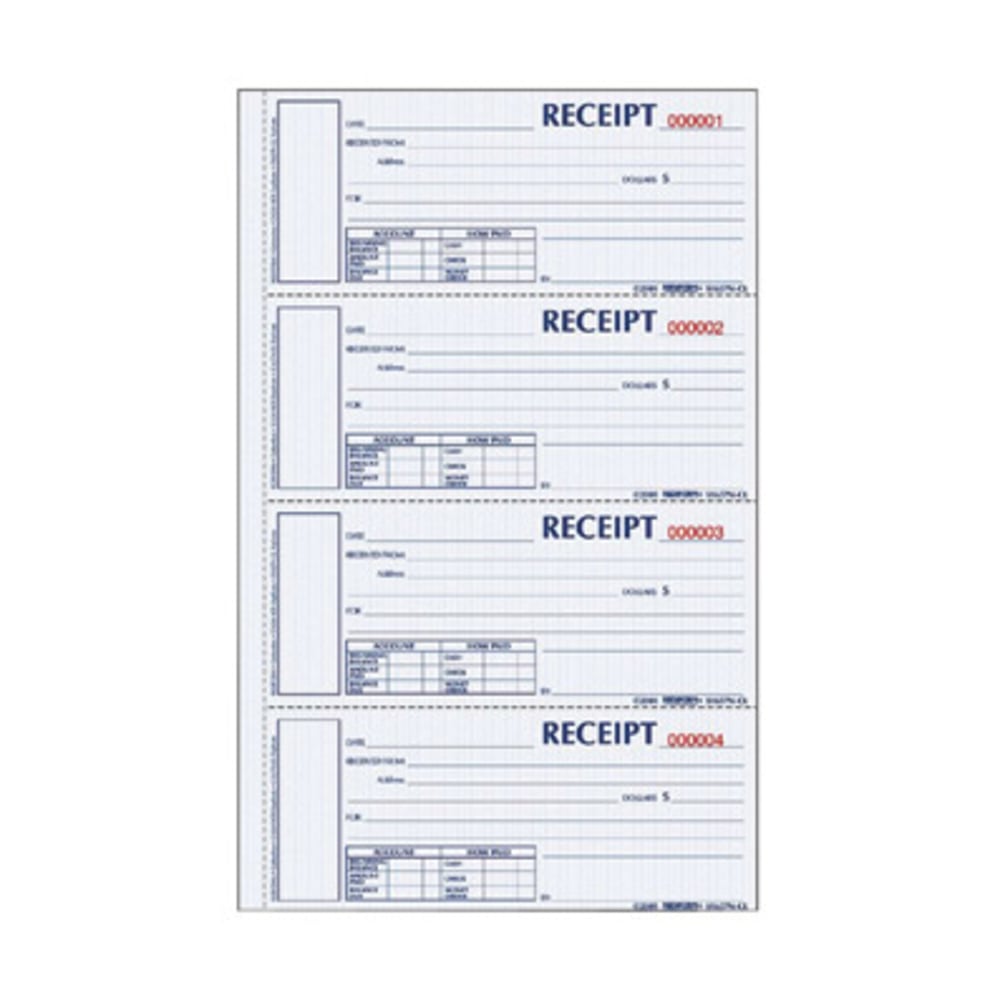 Rediform Hardbound Numbered Money Receipt Books - 200 Sheet(s) - 3 PartCarbonless Copy - 2.75in x 6.87in Form Size - 8in x 11in Sheet Size - White, Canary, Pink - Red Print Color - 1 Each