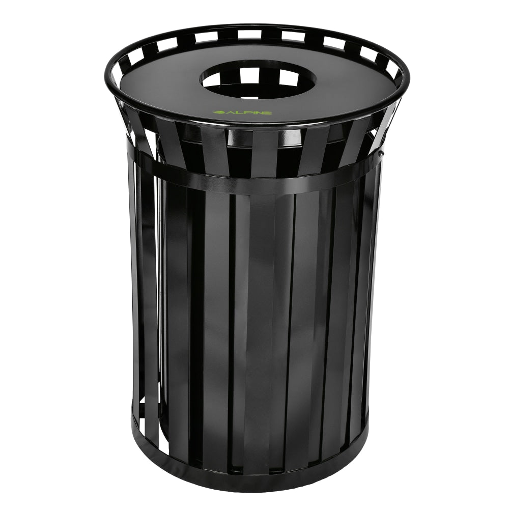 Alpine Industries 38 Gallon Metal-Slatted Outdoor Commercial Trash Can, 36ft"Hx26.7ft"Wx21ft-d, Black