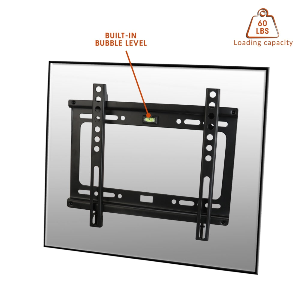 MegaMounts Fixed Wall Mount For 17 - 42in Displays With Bubble Level And HDMI Cable, 6.8inH x 10.19inW x 0.88inD, Black