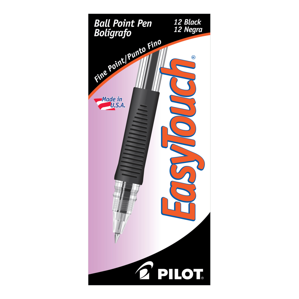 Pilot EasyTouch Ballpoint Pens, Fine Point, 0.7 mm, Clear Barrel, Black Ink, Pack Of 12 Pens