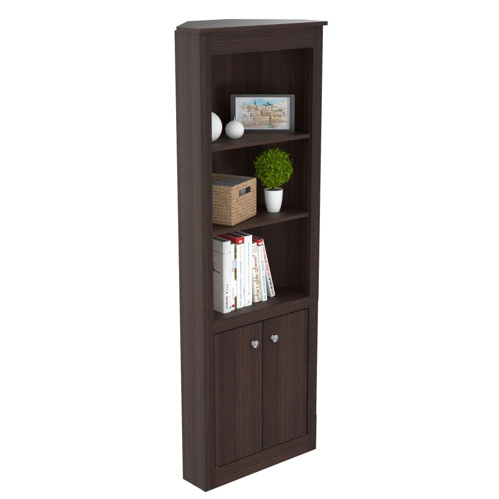 Inval 70inH 5-Shelf Corner Bookcase With 2-Doors, Espresso