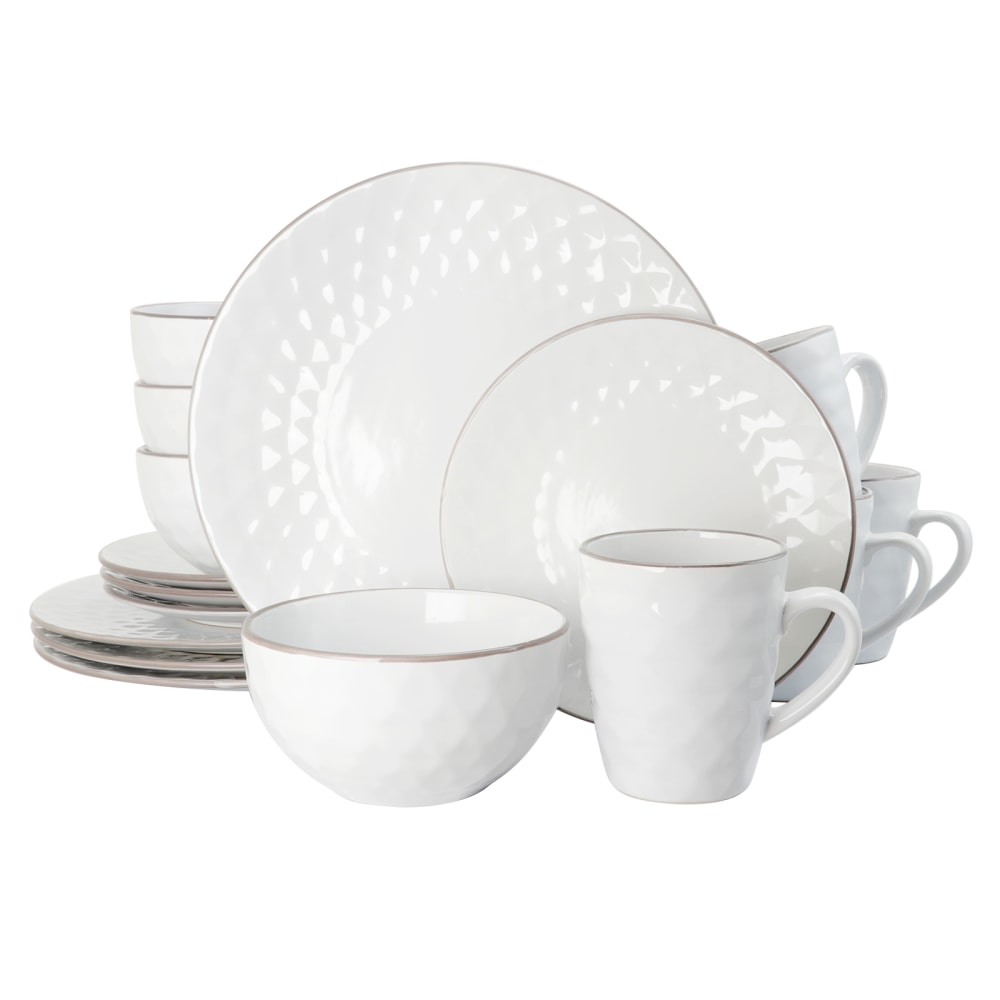 Elama 16-Piece Stoneware Dinnerware Set, Slate/Stone Pearl