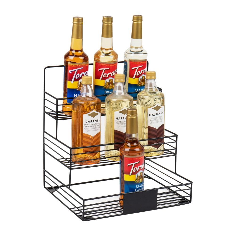 Mind Reader Alloy Collection 3-Tier Syrup Bottle Stand, Countertop Organizer, 15-1/2inH x 14inW x 12inD, Black