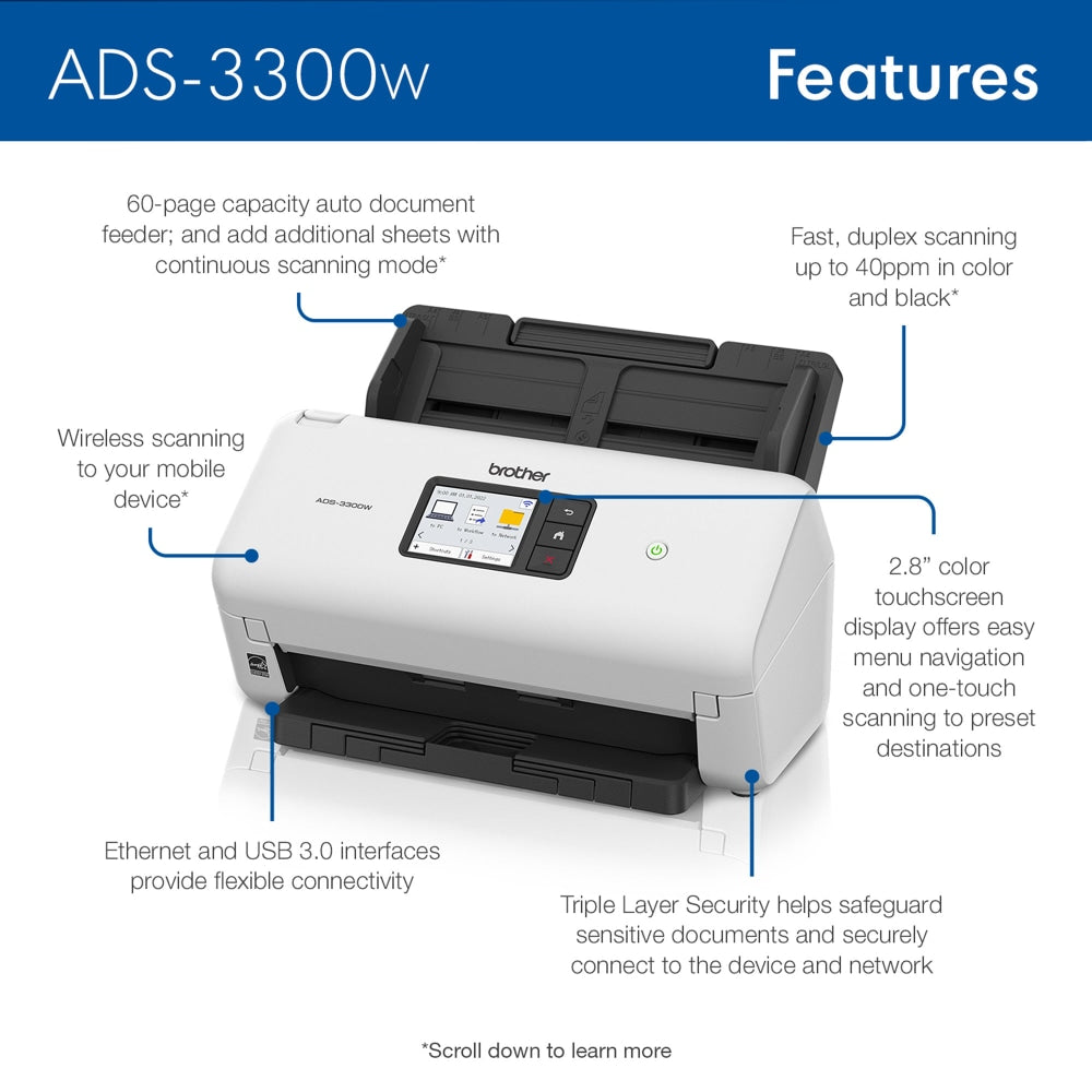 Brother ADS-3300W Wireless High-Speed Desktop Scanner