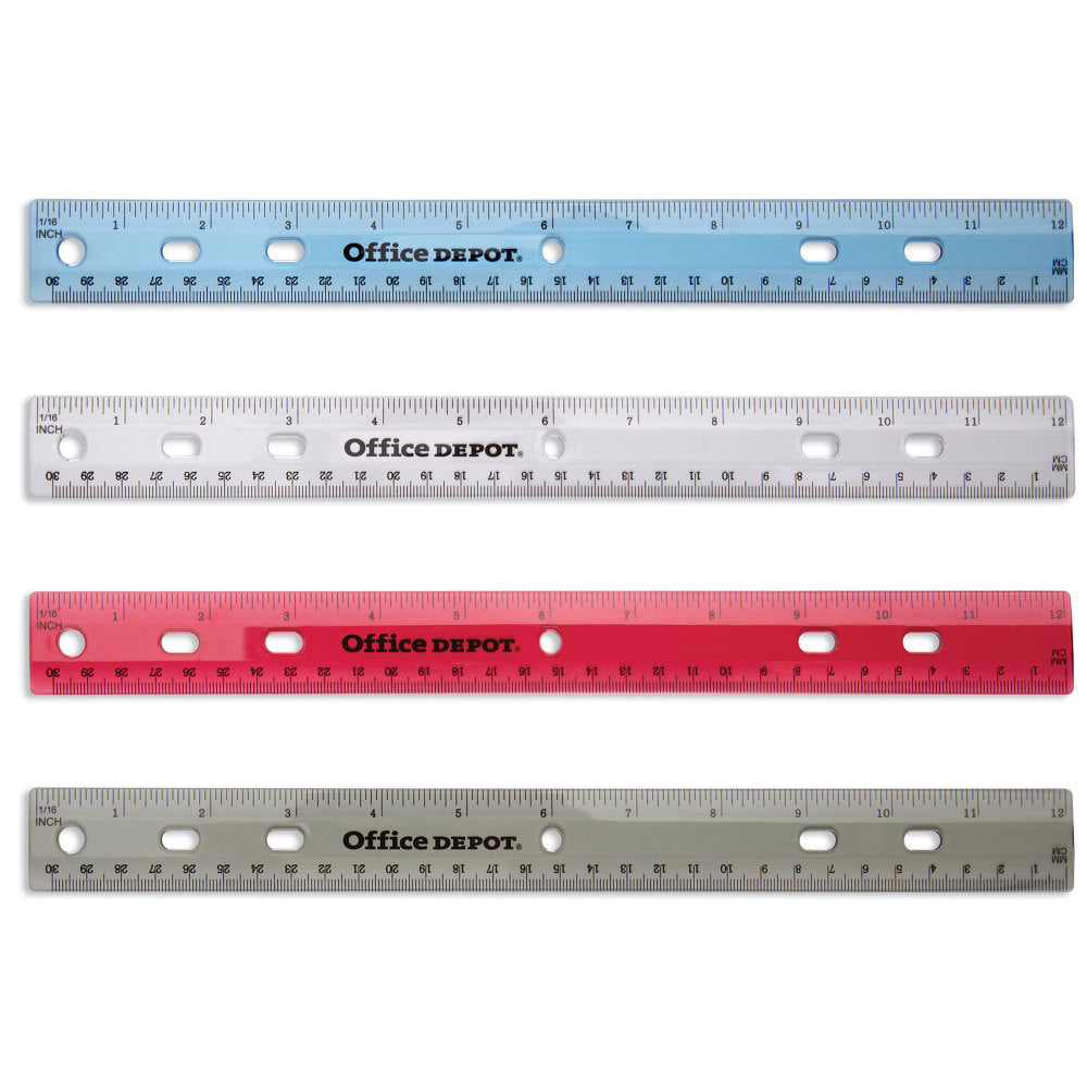 Office Depot Brand Transparent Plastic Ruler For Binders, 12in, Assorted Colors (No Color Choice)