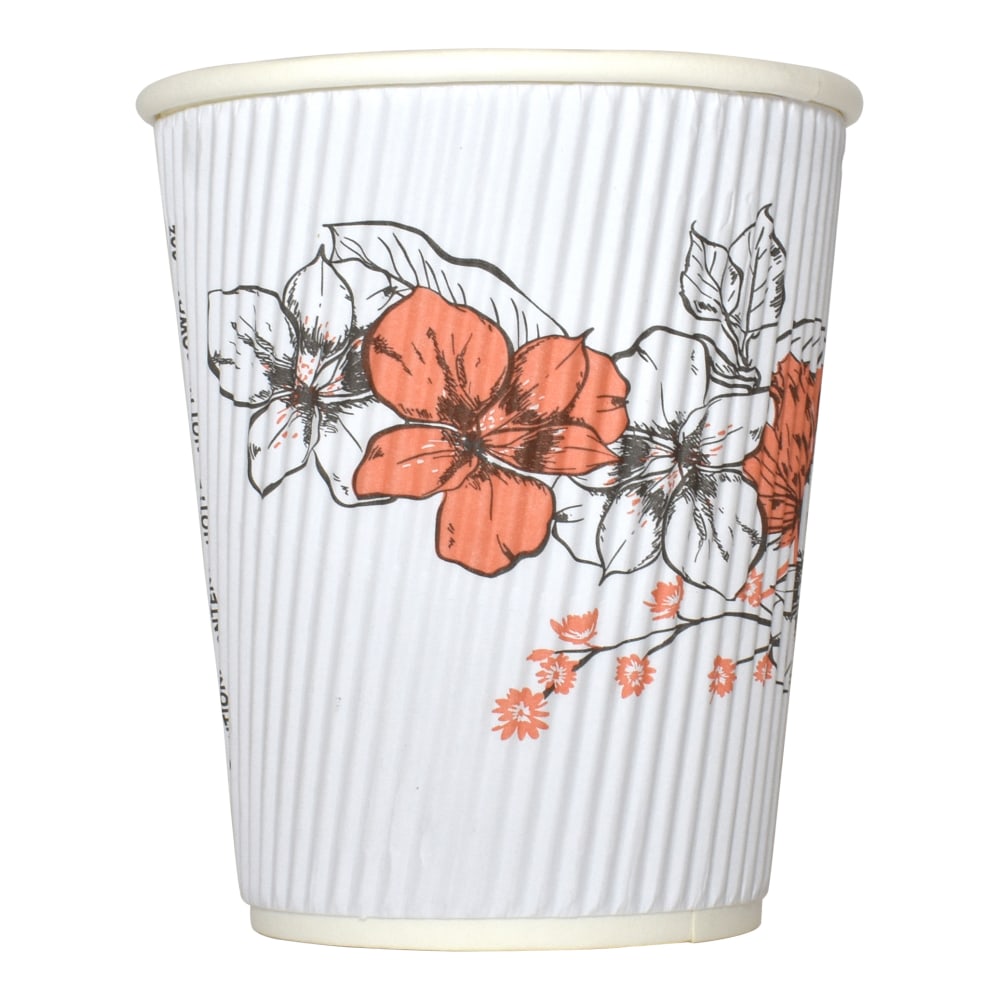 Hotel Emporium Floral Ripple Hot Cups, 16 Oz, 100% Recycled, White, Pack Of 500 Cups