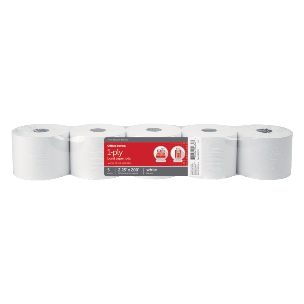 Office Depot Brand Paper Rolls, 2-1/4in x 200ft, White, Pack Of 5