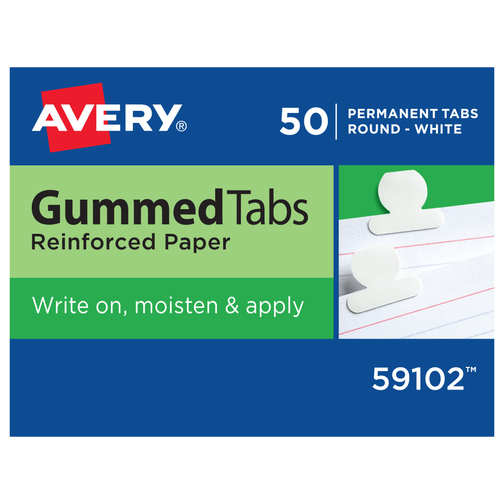 Avery Gummed Index Tabs, Round, White Paper, Box Of 50