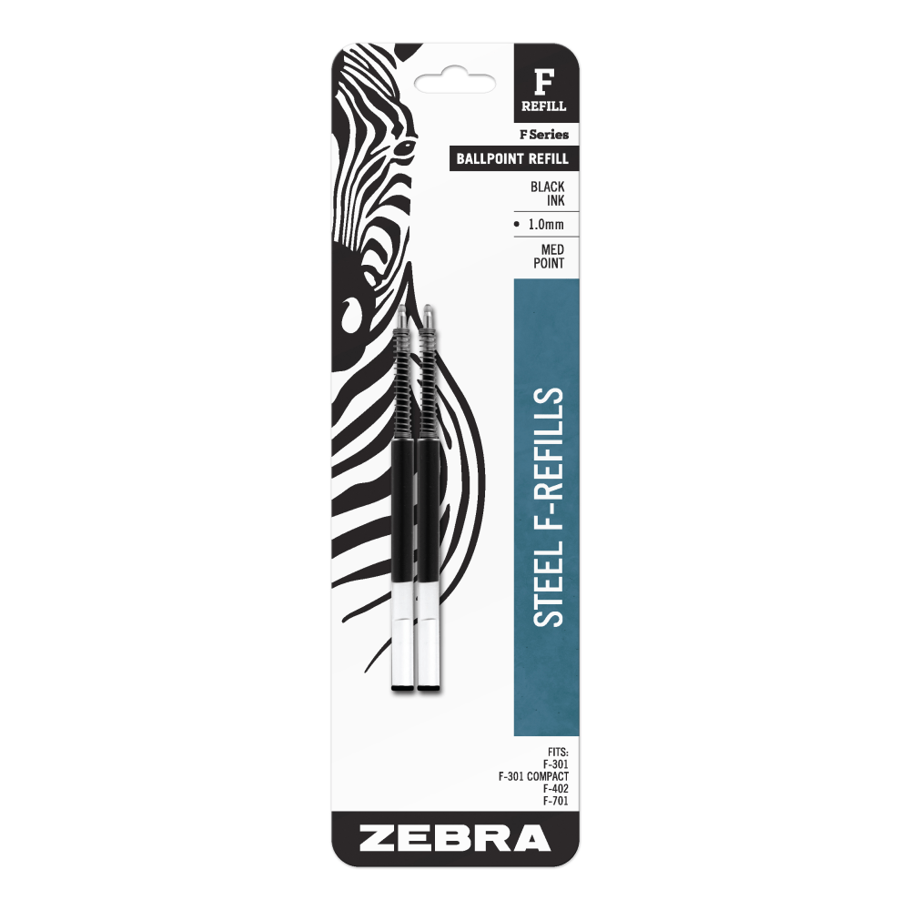 Zebra Pen F-Series Pen Refills, Pack Of 2, Medium Point, Black Ink