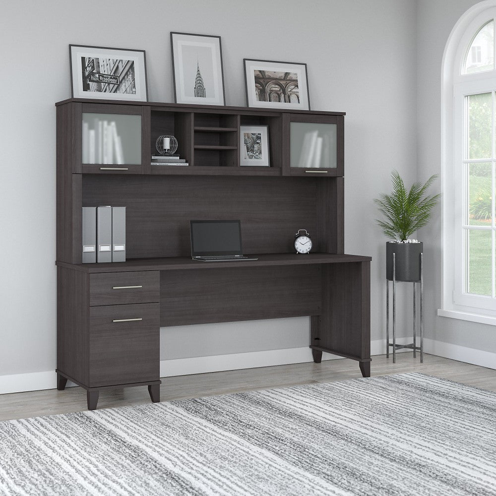 Bush Furniture Somerset 72inW Office Desk With Hutch, Storm Gray, Standard Delivery