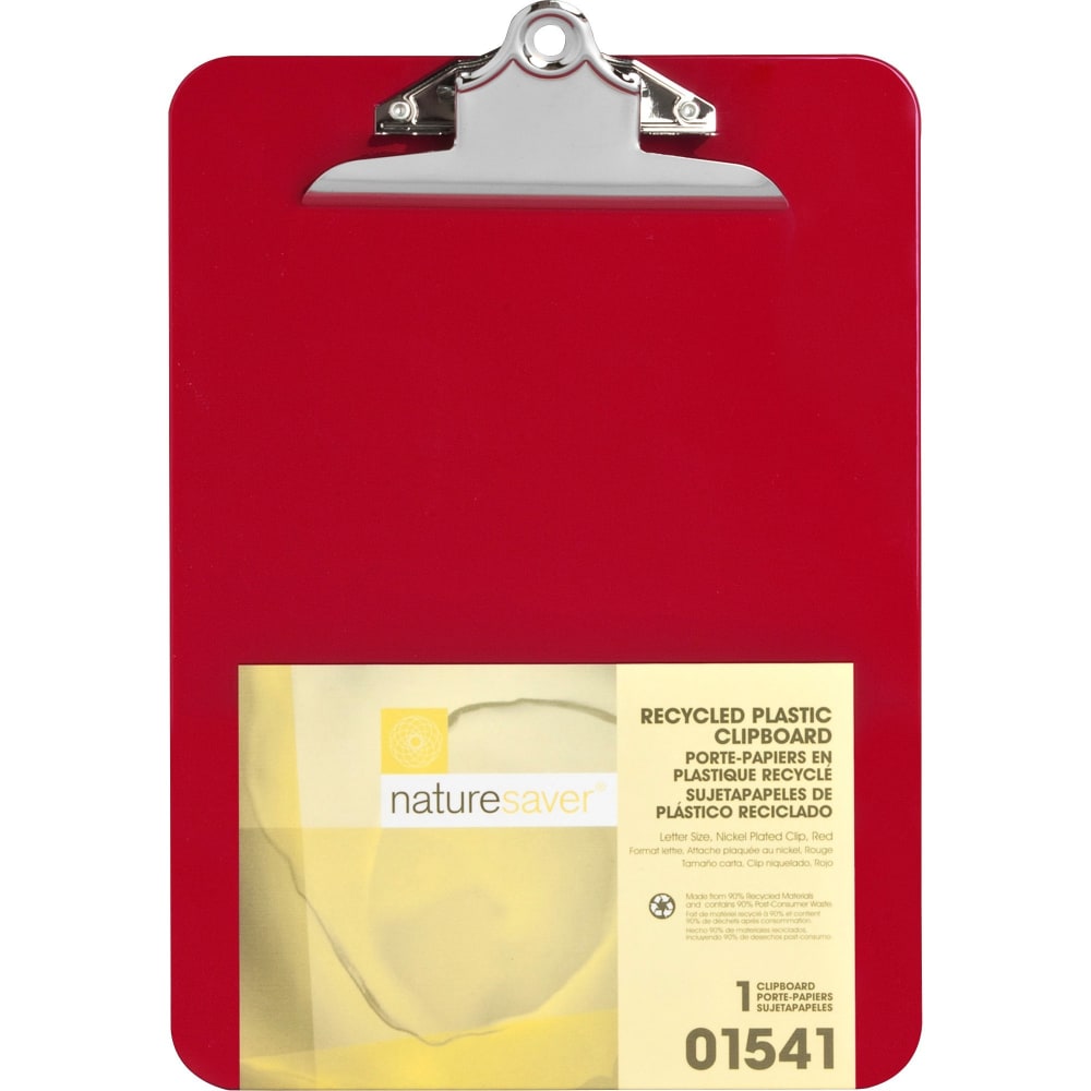 Nature Saver Plastic Clipboards, 9in x 12in, 100% Recycled, Red