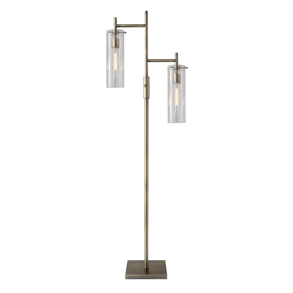 Adesso Dalton Floor Lamp, 64 1/4inH, Clear Shade/Brass Base