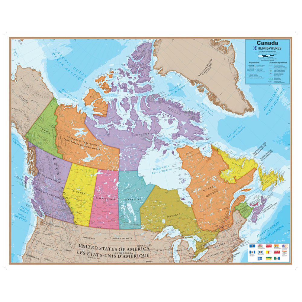 Hemispheres Laminated Map, Canada, 47in x 38in