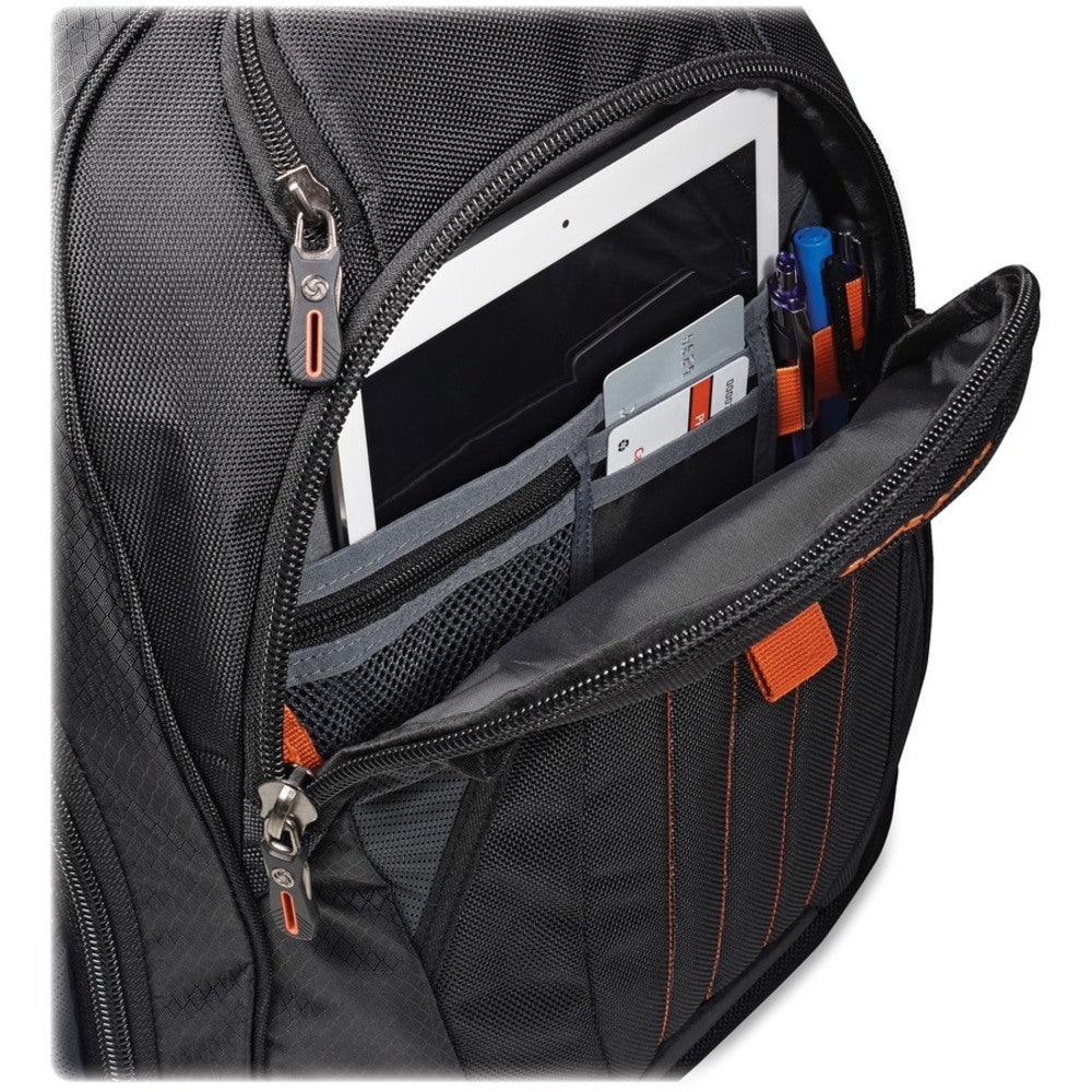 Samsonite Tectonic 2 Carrying Case (Backpack) for 17in Notebook - Black, Orange - Shock Resistant Interior, Slip Resistant Shoulder Strap - Poly Ballistic, Tricot Interior - Shoulder Strap, Handle - 18in Height x 13.3in Width x 8.6in Depth - 1 Pack