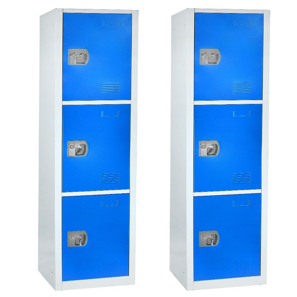 Alpine Large 3-Tier Steel Lockers, 72inH x 12inW x 12inD, Blue, Pack Of 2 Lockers