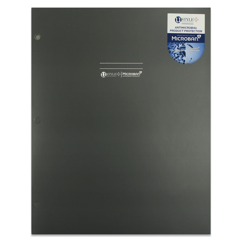 U Style 2-Pocket Paper Folder With Microban Antimicrobial Protection, 9-9/16in x 11-11/16in, Gray