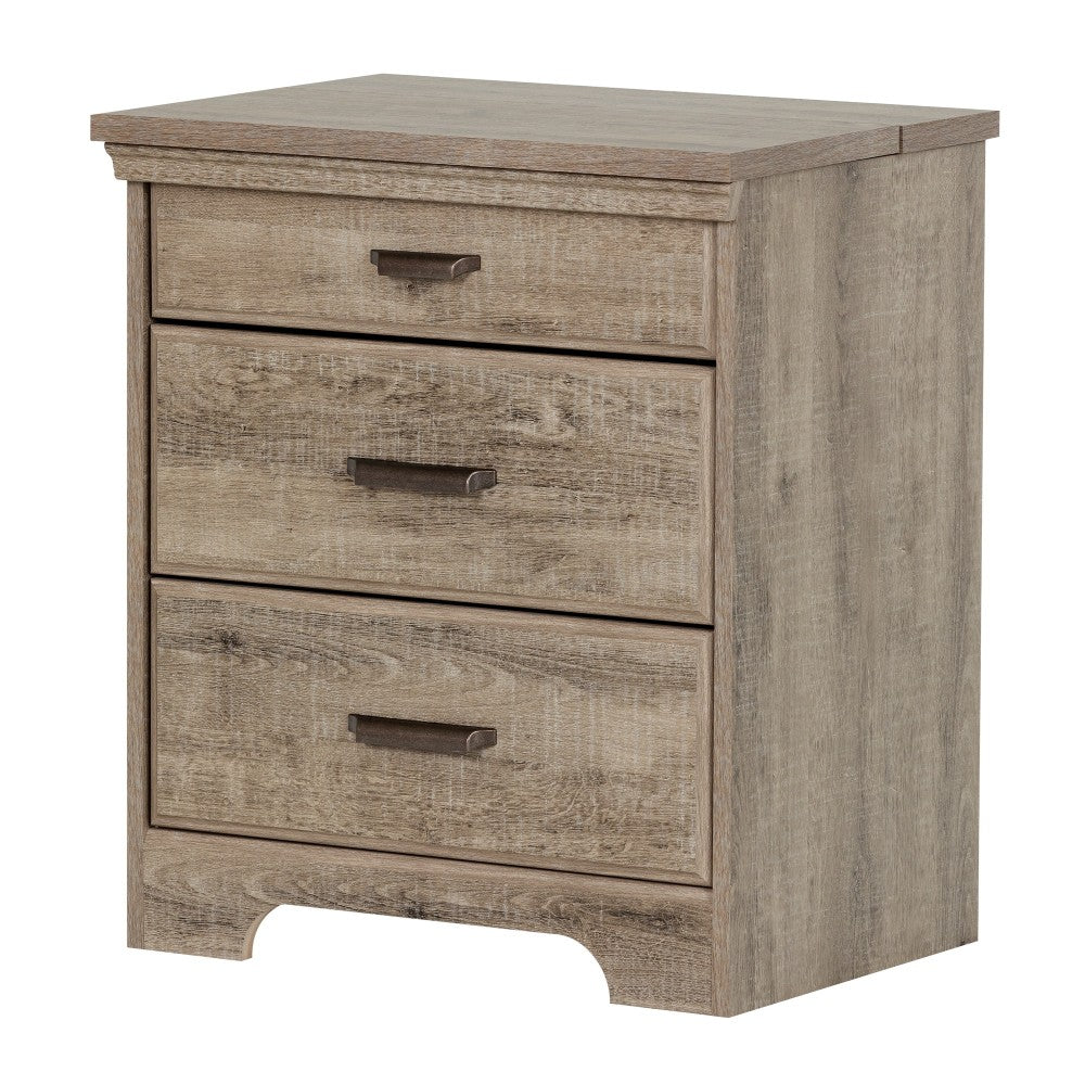 South Shore Versa Nightstand With Charging Station, 27-3/4inH x 23inW x 17-1/2inD, Weathered Oak