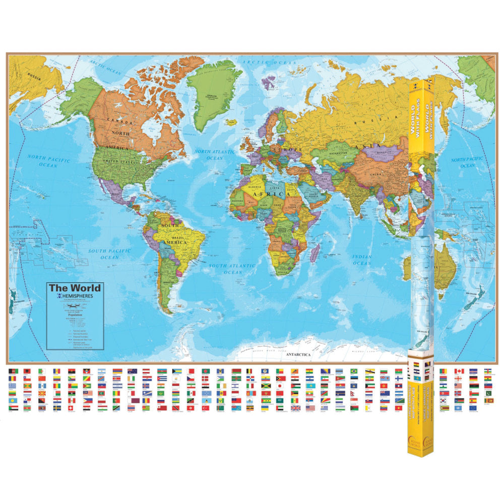 Round World Products Hemispheres Laminated World Maps, 38in x 51in, Pack Of 2