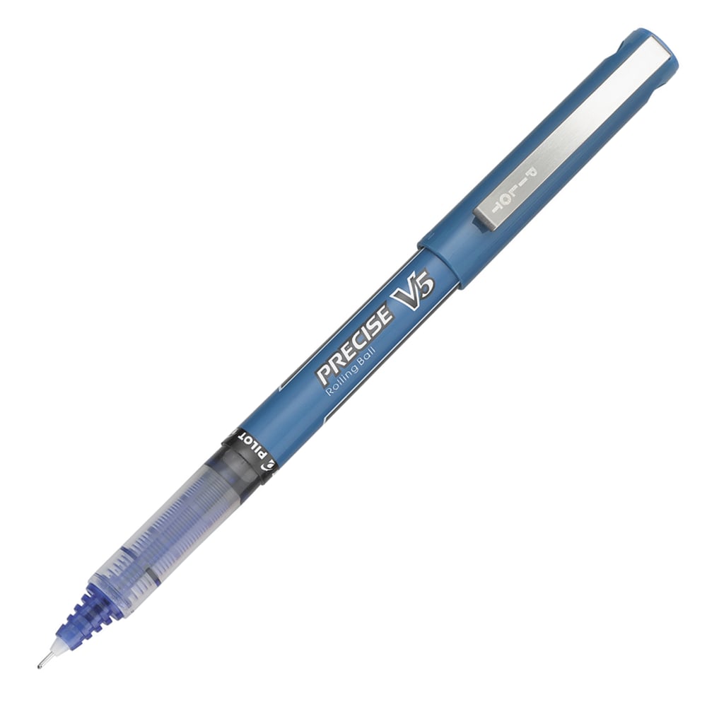 Pilot Precise V5 Liquid Ink Rollerball Pens, Extra Fine Point, 0.5 mm, Blue Barrel, Blue Ink, Pack Of 12 Pens