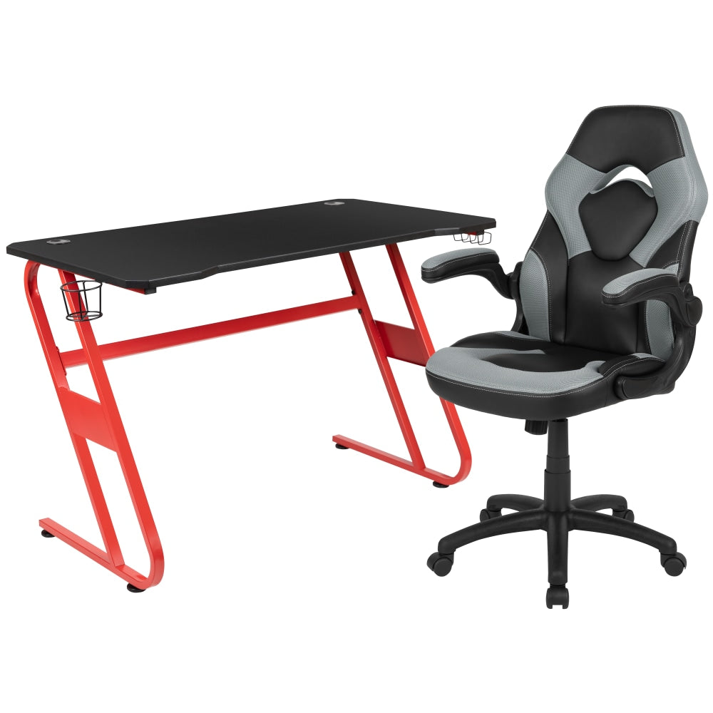 Flash Furniture Gaming Desk And Racing Chair Set With Cup Holder And Headphone Hook, Gray