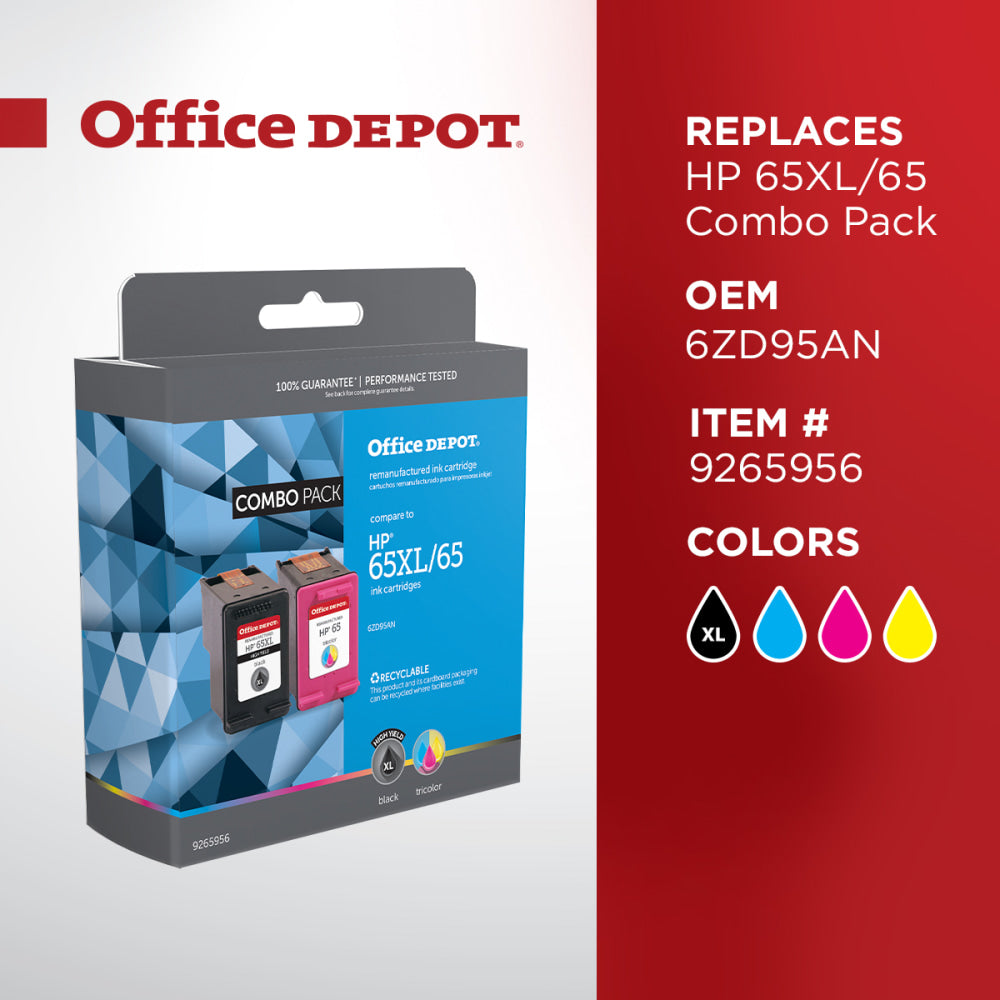 Office Depot Remanufactured Black/Standard High-Yield Tri-Color Ink Cartridge Replacement For HP 65XL/65, OD65XL65CP