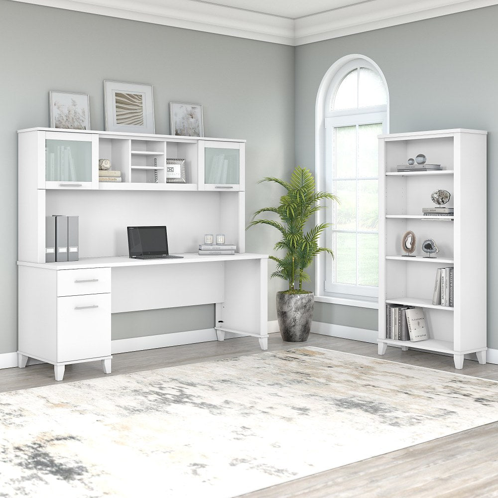 Bush Business Furniture Somerset 72inW Office Computer Desk With Hutch And 5-Shelf Bookcase, White, Standard Delivery