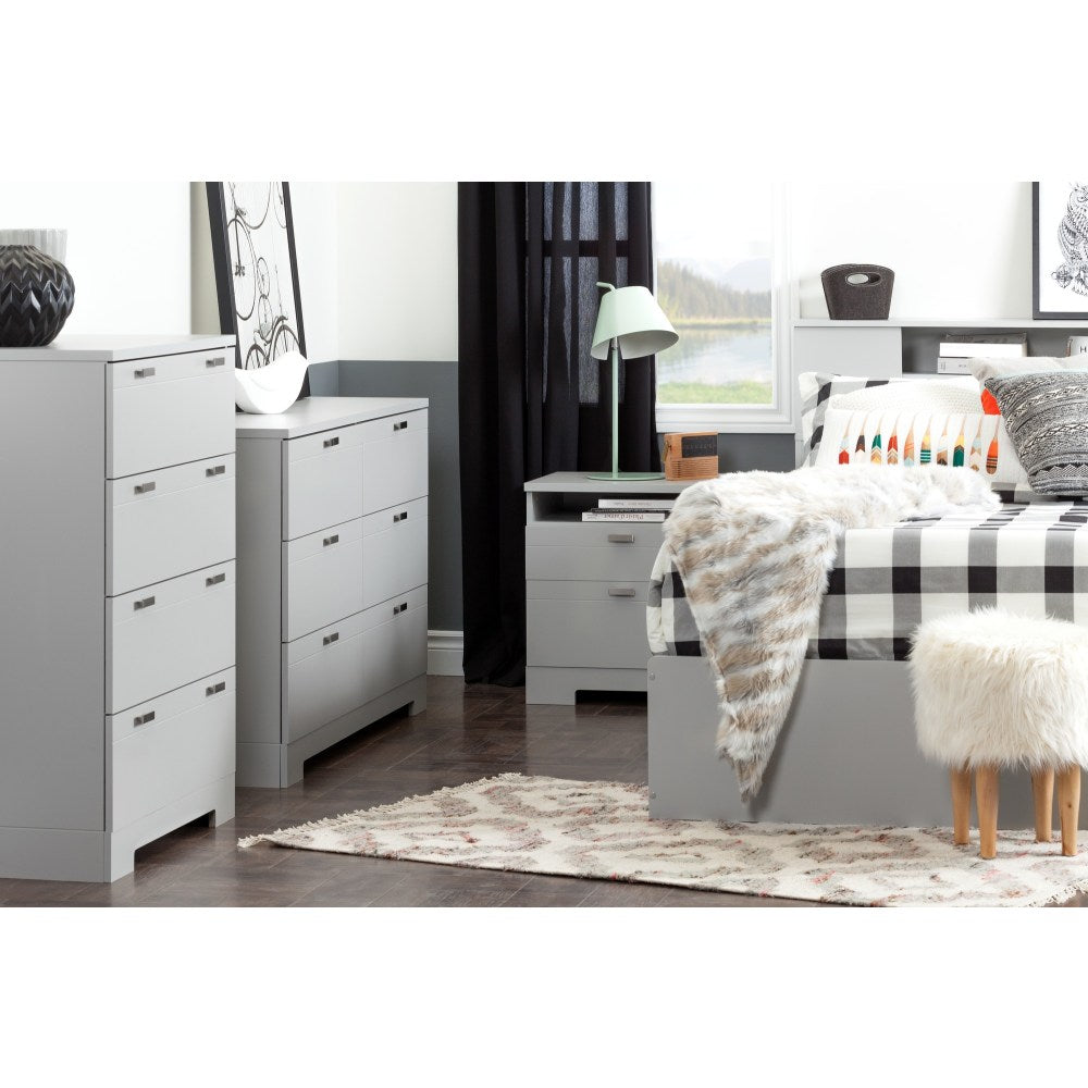 South Shore Reevo Nightstand With Cord Catcher, 22-1/2inH x 22-1/4inW x 17inD, Soft Gray