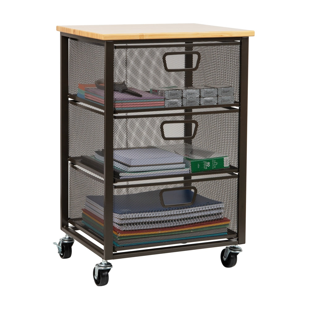 Mind Reader Storage Cart Organizer with 3 Drawers, 24-1/4in H x 13in W x 15-3/4in D, Black