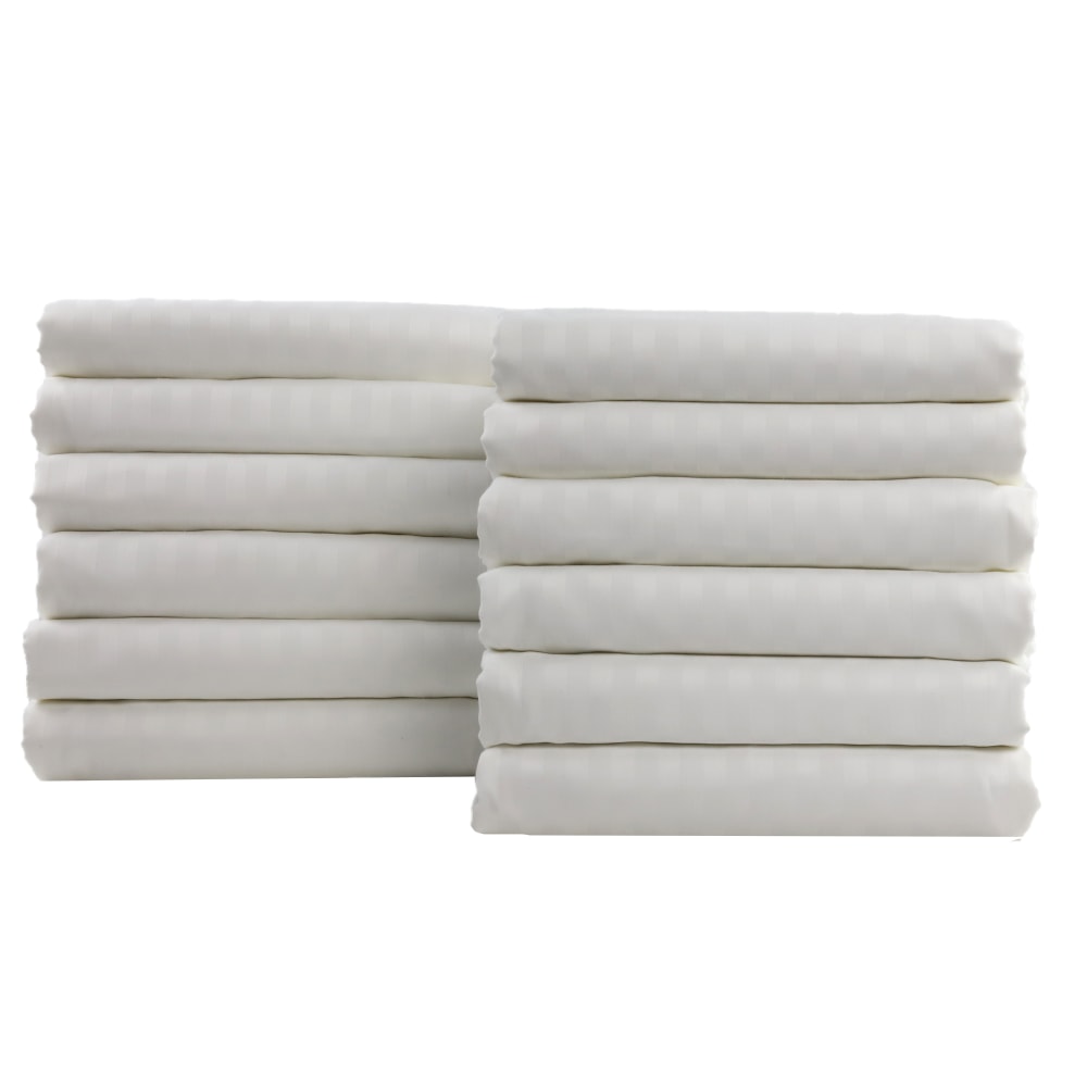 1888 Mills Lotus Satin Stripe King Fitted Sheets, 78in x 80in x 15in, White, Pack Of 12 Sheets