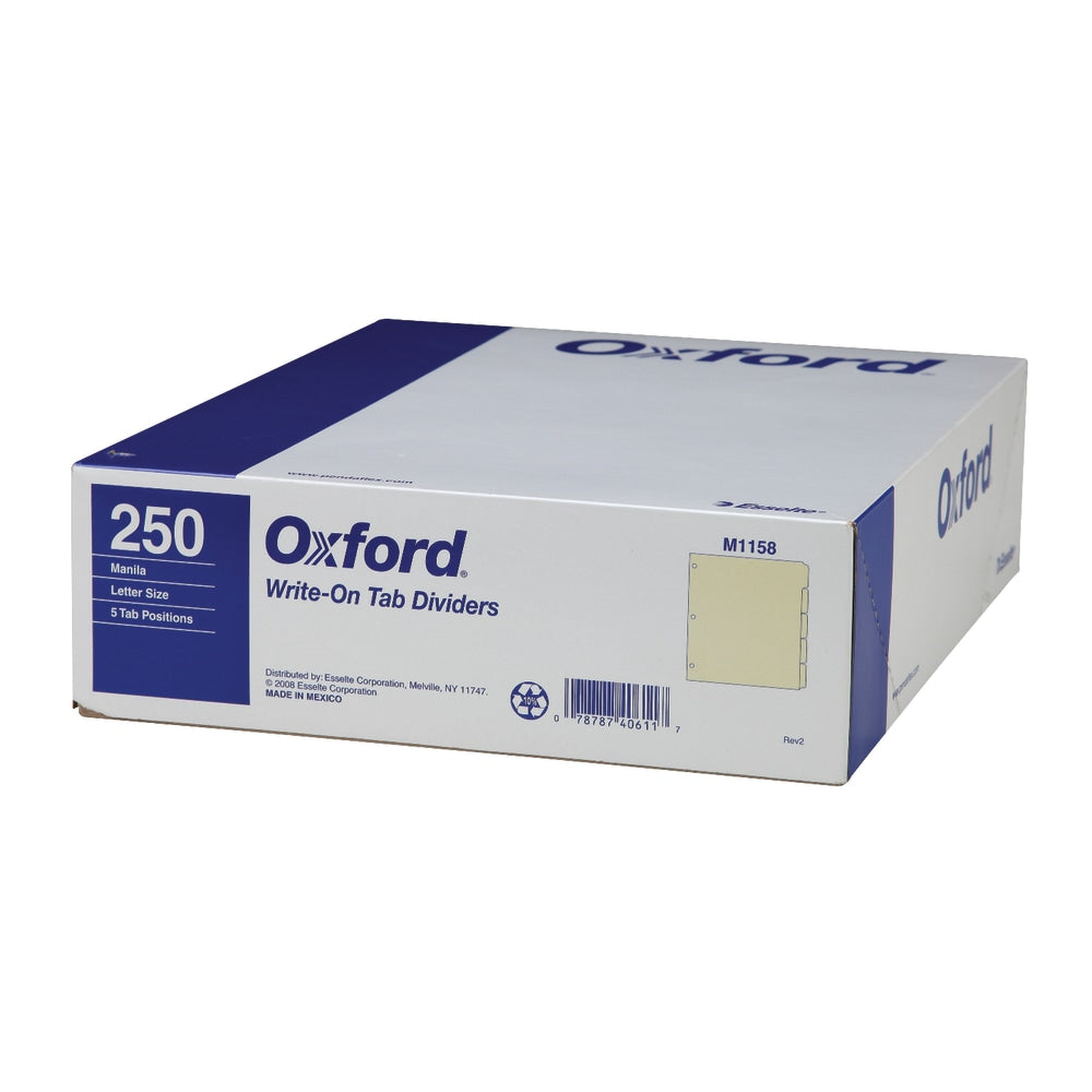 Oxford Manila Tab Dividers, Blank, 5-Tab, Box Of 50 Sets