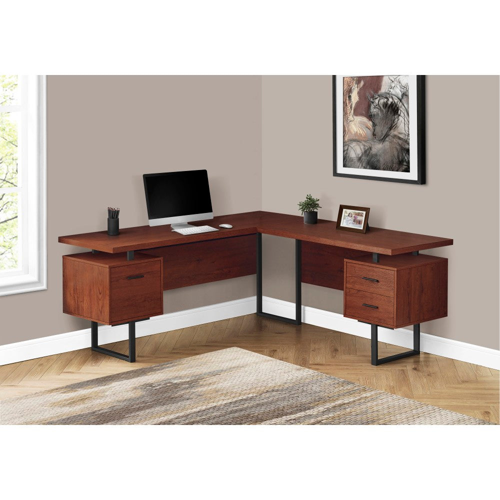 Monarch Specialties Dallas 71inW L-Shaped Corner Desk, Cherry