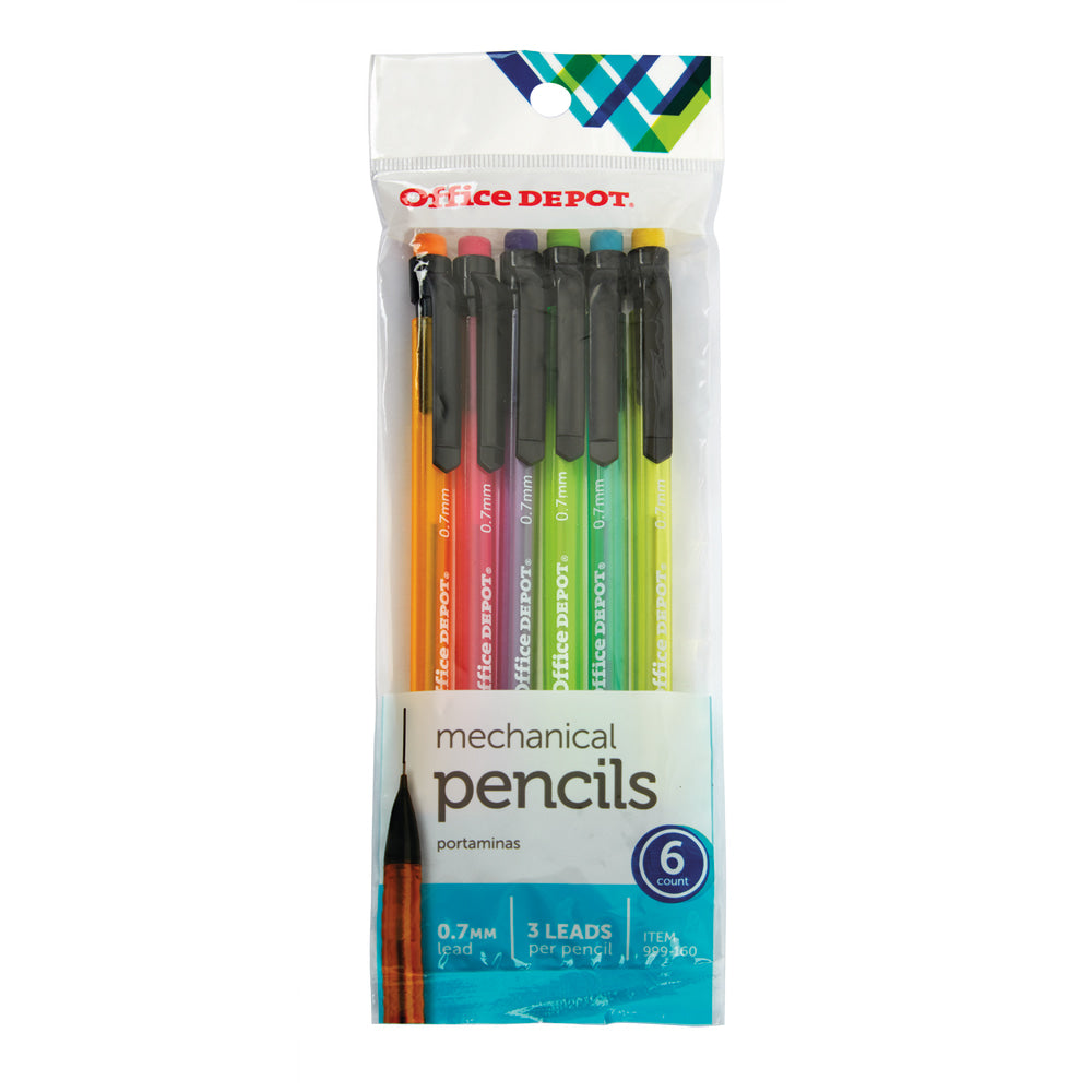 Office Depot Brand Mechanical Pencils, HB, 0.7mm, Assorted Barrel Colors, Pack Of 6