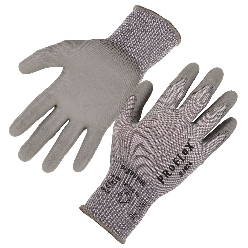 Ergodyne Proflex 7024 PU-Coated Cut-Resistant Gloves, Medium, Gray