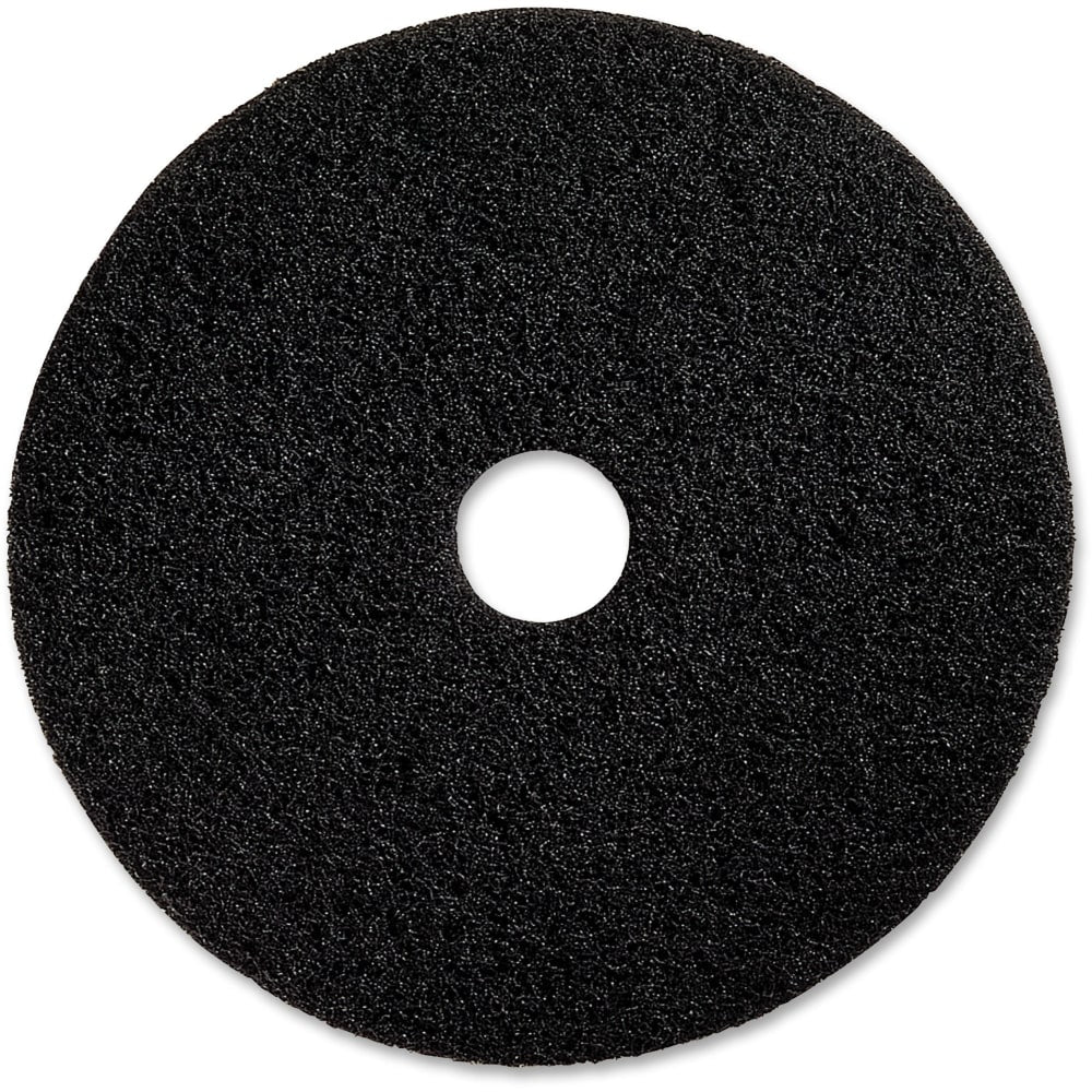 Genuine Joe Black Floor Stripping Pad - 19in Diameter - 5/Carton x 19in Diameter x 1in Thickness - Stripping, Floor - 175 rpm to 350 rpm Speed Supported - Resilient, Heavy Duty, Flexible, Dirt Remover, Long Lasting, Abrasive, Rotate - Fiber, Resin - Black