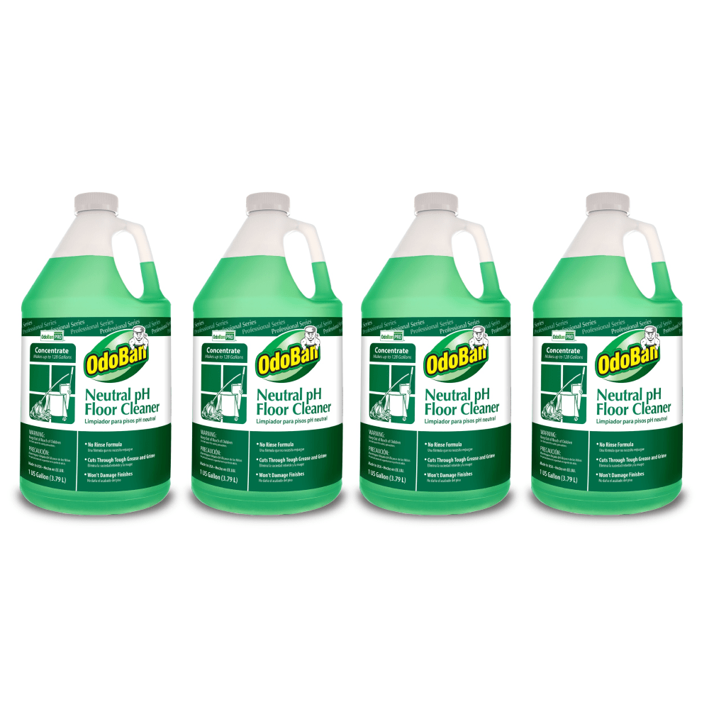 OdoBan Professional Series Neutral pH No-Rinse Floor Cleaner Concentrate, 1 Gallon, Green, Pack Of 4 Jugs