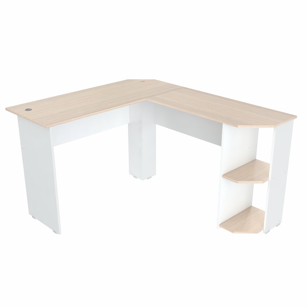 Inval Merlin 48inW L-Shaped Corner Desk, White/Maple