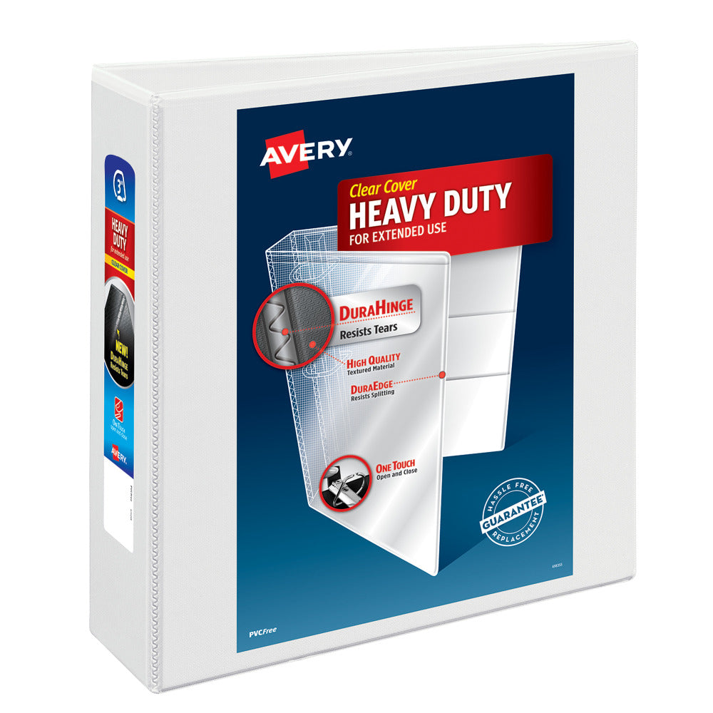 Avery Nonstick Heavy-Duty View 3 Ring Binder, 3in One Touch Slant Rings, White