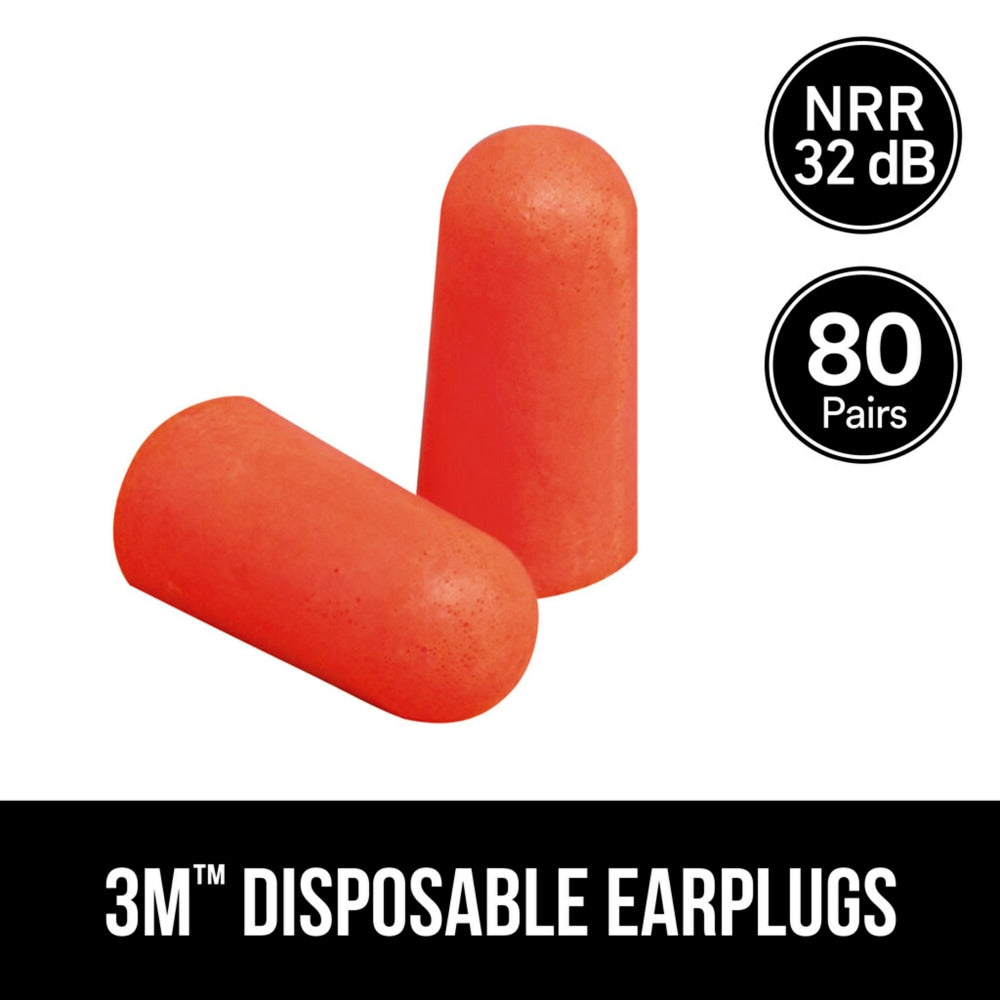 3M Disposable Earplugs, Orange, 92800H80-DC, 80 Pairs Per Pack