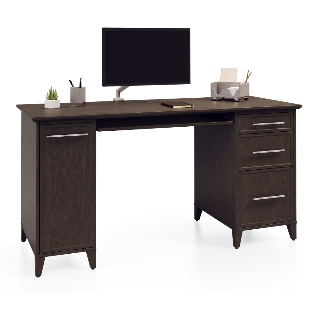 Realspace Koru 60inW Straight Computer Desk With Integrated Power & Charging, Espresso Oak